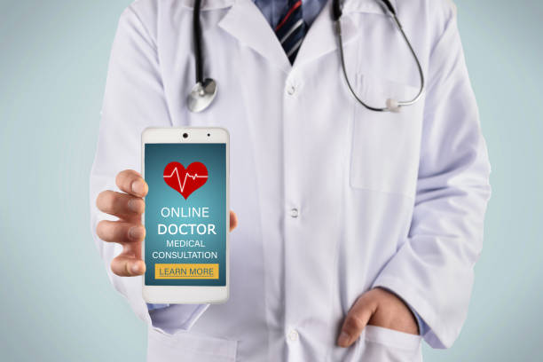 Doctor hand showing online doctor medical consultation concept on screen Doctor hand showing online doctor medical consultation concept on screen